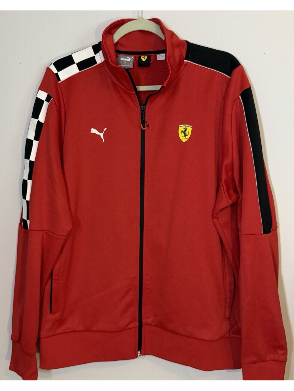 Puma Ferrari MT7 F1 Racing Track Jacket Blk & Wht Checkered Mens Large EUC